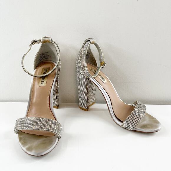 Steve Madden Carrson Rhinestone Block High Heel Sandals Silver 7.5 - Picture 7 of 9